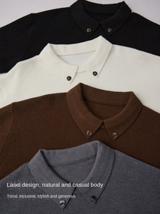 Cảm giác tiên tiến cũ QIAN Feng nam giản dị áo thun dài tay áo len thiết kế trùm đầu đơn giản với áo sơ mi rắn vừa vặn - Product Image 4