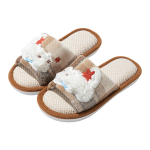 Pantoufles d'intérieur antidérapantes en lin à bout ouvert <span class=keywords><strong>pour</strong></span> femmes et hommes, toutes saisons, motif chat et <span class=keywords><strong>chien</strong></span> mignon, <span class=keywords><strong>pour</strong></span> couple - Product Image 5