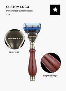 Rasoir en bois pour hommes, étiquette privée, 5 lames, pour barbier, sécurité - Product Image 2