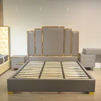 Moderna in pelle di lusso camera da letto mobili set king size in acciaio inox telaio del letto