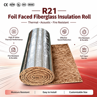 Couverture isolante en fibre de verre FSK avec revêtement en aluminium UL 723 R21 6 pouces, rouleau de laine de verre FSK pour isolation des conduits HVAC, toitures et murs de bâtiments métalliques