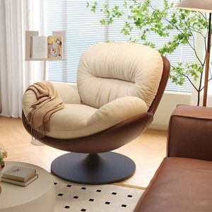 Fauteuil d'appoint moderne en tissu crème, pivotant, avec base sur piétement, pour salon ou hôtel - Product Image 3
