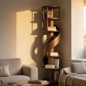 Étagère de rangement, présentoir dentaire, étagère Bogu en noyer noir, bibliothèque domestique, étagère d'angle pour salon, étagère de rangement sur pied - Product Image 5