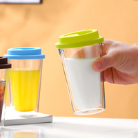 Tasses à café en verre à double paroi avec couvercles, tasses à café isolées de 12oz avec couvercles, tasses à café en verre avec couvercles en silicone