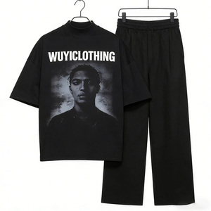 Camisetas de Algodón Grueso Personalizadas al por Mayor para Hombre, Cuello Redondo Oversize, Cuello Alto, Color Negro, Fabricante de Ropa Urbana de Alta Gama de EE. UU. - Product Image 1