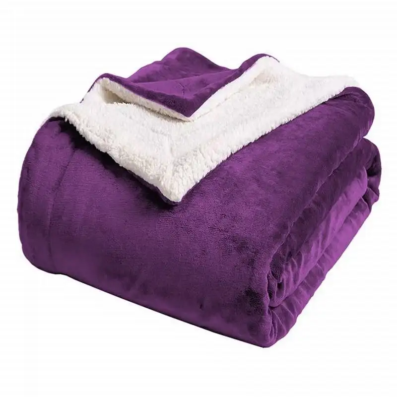Accept OEM ODM Services Anti-pilling Purple Luxury Throw Blanket Sherpa Fleece For Room