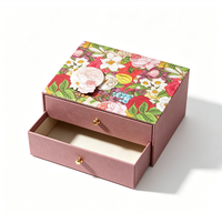 Boîte cadeau à bijoux à double tiroir coulissant, boîte en papier à imprimé floral avec bouton doré pour l'emballage de bagues et de boucles d'oreilles