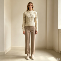 Pull en maille décontracté beige de haute qualité Ines Undefined, à manches longues, avec motif pointelle, OEM & ODM