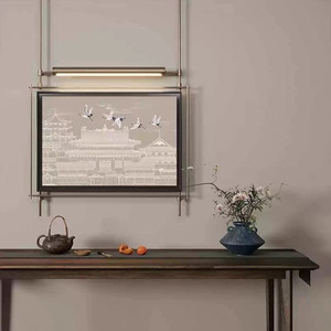 Nuova Decorazione da Parete in Metallo Stile Cinese con LED, Stampa 3D, Luce Sospesa, Motivo a Inchiostro Cinese per Studio e Hotel - Product Image 3