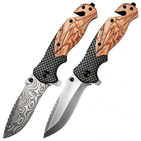 Couteau pliant d'extérieur avec manche en bois, fourni par l'usine, pour le camping, la randonnée, l'EDC, avec brise-vitre pour la défense personnelle