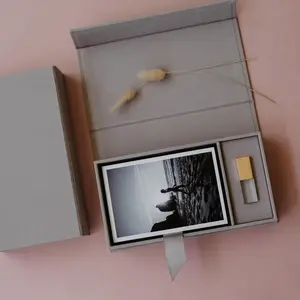 Caixa de memória USB para casamento, fecho magnético e tamanho personalizado, caixa de lembrancinhas para álbum de fotos de casamento
