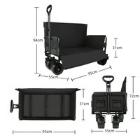 Chariot de camping pliable multifonctionnel avec siège pour 2 adultes, capacité de charge de 500 lb, chariot-lit robuste