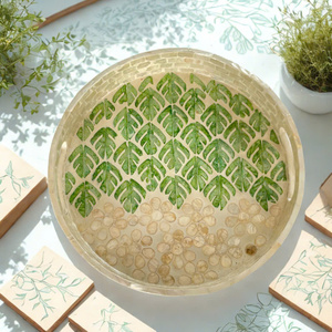 Vaisselle design élégante Plateau de service en nacre de qualité supérieure Plateau de service en coquillage blanc et vert - Product Image 1