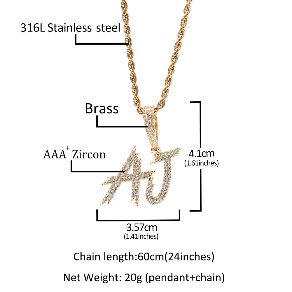 Custom Name Pendant Letter Necklace A-Z Letter Alphabet CZ Charms