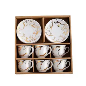 Wholesale Luxury Tea Cup Ceramic White Gold Pattern Coffee Milk Porcelain Cup And Saucer Set