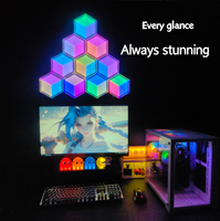 Panel lampu Quantum Visual 3D lampu dinding Gaming RGB ultra-tipis dengan sinkronisasi musik, kontrol aplikasi untuk pengaturan PC & lampu malam sekitar