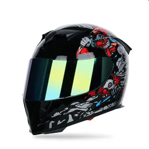 販売されていないダブルレンズバイクヘルメットカラフルなフルフェイスABSオートバイヘルメット