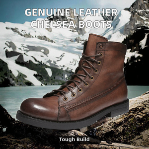<span class=keywords><strong>Bottes</strong></span> <span class=keywords><strong>Chelsea</strong></span> en <span class=keywords><strong>cuir</strong></span> de vachette véritable pour hommes, logo personnalisé, baskets mi-mollet avec fermeture à lacets, style britannique, prix - Product Image 2