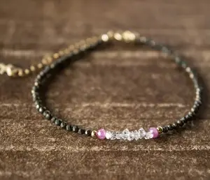 Zooying raw diamond minimalist birthstone bracelet ruby and pyrite beads raw stone jewelry