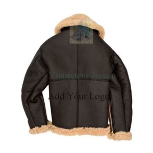 Abrigo de piel Chaqueta de bombardero para hombre Abrigo de piel de oveja para hombre Piloto de Aviador Chaqueta de cuero de piel de Bombardero Marrón - Product Image 5