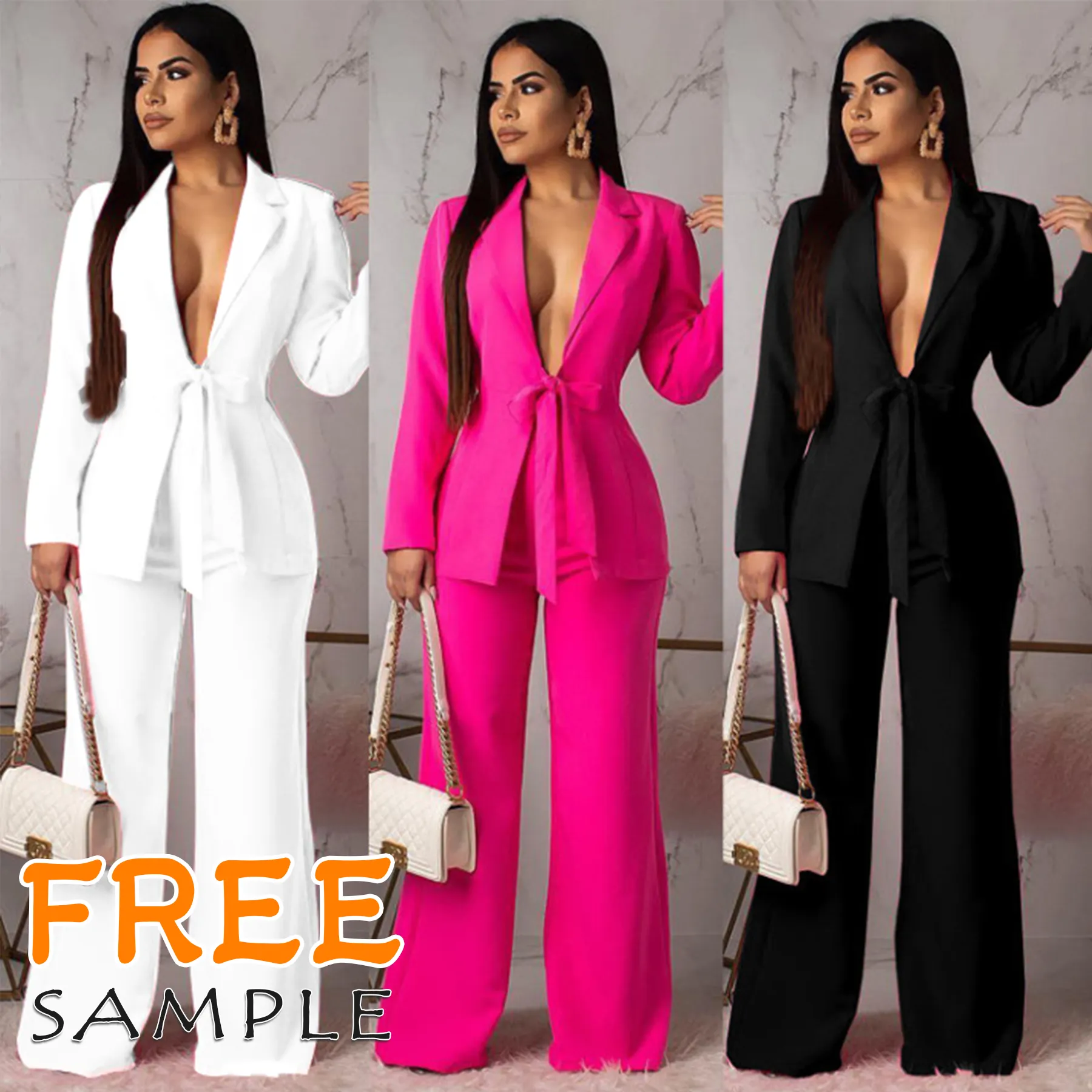 Drop shipping Solid Color Loose Waistband Two Piece Set Women Suits Office Formal Ladies Suits Women'S Suits & Tuxedo