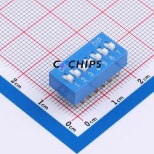 DR-07LT DIP Switch Through hole Component (THT),P=2.54mm Switch Flat Toggle, Raised Type Single Pole Single Throw 7 2.54mm - Product Image 1