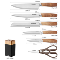Ensemble de couteaux de cuisine en acier inoxydable 7 pièces, bloc de couteaux, couteau de chef, couteau Santoku, couteau utilitaire, outils culinaires de qualité supérieure, poignées ambidextres, durables