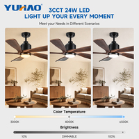 Ventilateur de plafond LED BLDC haut de gamme en bois massif avec éclairage, large débit d'air, pour chambre d'hôtel et villa (OEM/ODM)