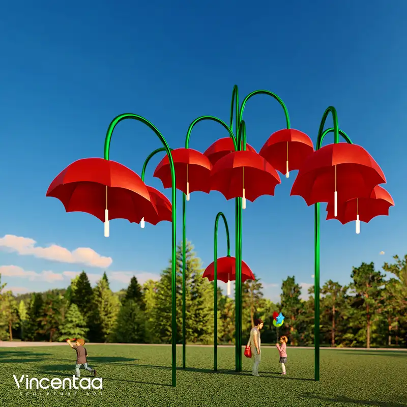 Vincentaa 2022 yeni tasarım büyük açık bahçe Metal paslanmaz çelik soyut şemsiye lamba sanat heykel özel heykel