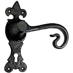 Poignée de porte traditionnelle en fonte noire avec plaque et trou pour clé, design ambidextre, installation facile - Coshik Exports - Product Image 2