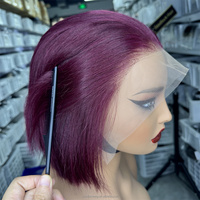 Goodluck Perruque Lace Front 13x4 en Cheveux Humains Colorés, Coupe Bob Lisse, 10 Pouces, Pré-épilée, Ligne de Cheveux Naturelle, Pour Usage Quotidien et Fêtes