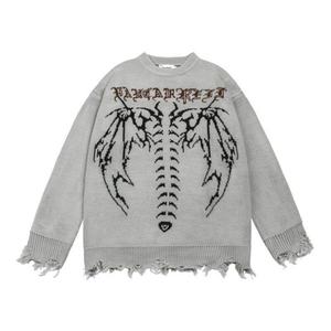 Pull en tricot effiloché Hip Hop pour hommes, imprimé gothique lettres chauve-souris squelette, pull pour femmes, pull de rue d'automne, punk, chaud - Product Image 2