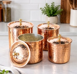 1 pcs Handcrafted Copper Spice <b>Storage</b> <b>Containers</b> With Lids Vintage Airtight Kitchen Canisters Cylinder Shape <b>Stackable</b> Design - Product Image 1