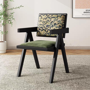 Midcentury Modern Wood Living Room <b>Chair</b> With Green Upholstery Solid <b>Back</b> Ergonomic Design For Home Furniture - Product Image 1