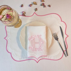 Handmade Custom Size Organic <b>Linen</b> Placemat Scallop Embroidered Wedding <b>Table</b> <b>Cloth</b> Napkin Canvas Cotton <b>Linen</b> - Product Image 3