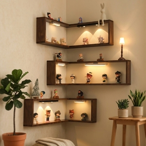 Bamboo Wall-Mounted <strong>Corner</strong> Shelf Multi-Layer Display Rack for Figurines and Toys Wood Wall Shelf <strong>Corner</strong> Doll Toy Display <strong>Stand</strong> - Product Image 3