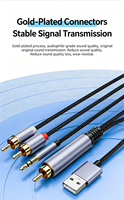 Câble Convertisseur Audio RCA Mâle vers Double RCA Mâle 3,5 mm Coaxial à Paire Torsadée, Connecteurs Plaqués Or, Alimentation USB, Microphone, Haut-parleur