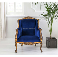 Canapé français classique doré doré avec rembourrage en velours bleu chaises de canapé simples fauteuil de canapé en tissu provincial français en bois massif