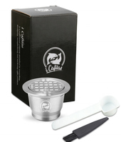 Capsule de café rechargeable en acier inoxydable pour machine à expresso avec 1 cuillère et 1 brosse