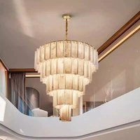 Lustre en marbre naturel espagnol et cuivre MEEROSEE, pour villa, club-house, escalier duplex luxueux, grand luminaire haut de gamme MD88311