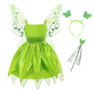 Kids Girl Party Cosplay Girls Dresses Princess Tiana Cosplay Dress Wholesale Fairy Wings Wear Set