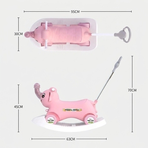 Kinder-Elefanten-Schaukelpferd 3-in-1 Rutschauto mit Schiebegriff, Licht, Musik, Rutschfester Basis, Geräuschlosen Rädern, PP-Material für Drinnen/Draußen - Product Image 3