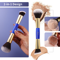 Hot double tête Blush Brush Pinceau de maquillage à manche en bois portable de marque propre