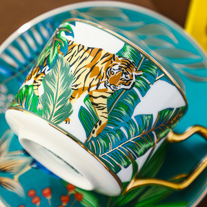 European Style Jungle Series Ceramic Coffee Cup and Saucer Set for Afternoon Tea & Gifts - Product Image 4