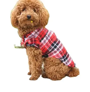 Revers Button Shirt Tops Katoen Pet Shirts Kat Grid T-shirts Hond Kleding Jas Jassen Kleding Mode Huisdier Puppy Hond plaid Sport