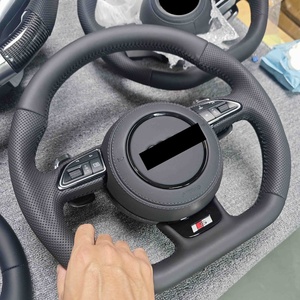 พวงมาลัยหนังแบบเจาะรูทั้งหมด ฐานเรียบ สำหรับประกอบในรถยนต์ Audi A3 A4 A5 A6 A7 Q3 Q5 Q7 - Product Image 2