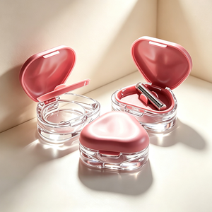 Pot vide pour baume à lèvres et blush 5ml, en ABS transparent épais en forme <span class=keywords><strong>de</strong></span> cœur, avec couvercle rose poudré et spatule, rechargeable, cosmétique, vente en gros - Product Image 1