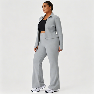 Conjunto Deportivo de Tallas Grandes para Mujer, Otoño e Invierno, Chaqueta Ajustada con Cuello Alto, Pantalones Acampanados de Alta Elasticidad que Levantan la Cadera, <span class=keywords><strong>Traje</strong></span> de Fitness - Product Image 6