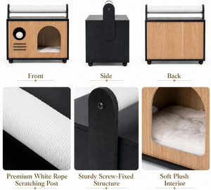 Maisonnette en bois pour chat avec griffoirs intégrés |   Condo pour chat en bois moderne, avec griffoirs et coussin lavable - Product Image 5