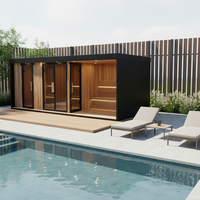 Sauna professionnel personnalisé en bois carbonisé électrique pour 4 à 6 personnes, pavillon de luxe moderne avec douche et salon, commande informatique pour villa